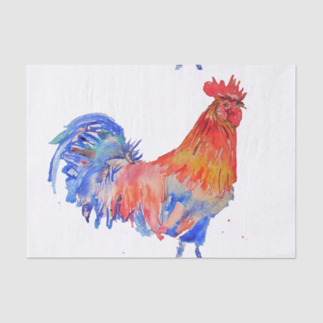 Red Rooster Hühner Blue Mens Boys Watercolor Seidenpapier (Vorderseite)