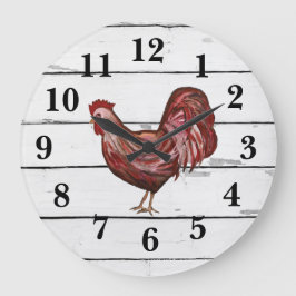 Red Rooster Shiplap Bauernhaus Dekoration Große Wanduhr