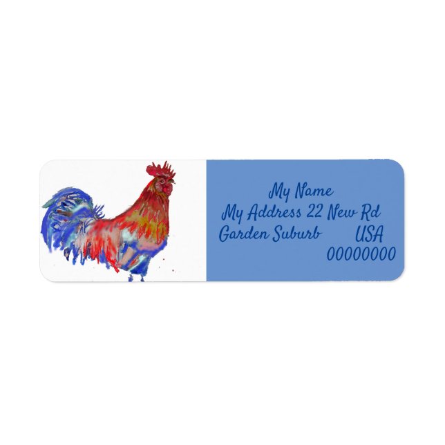 Red Rooster Watercolor Chicken Cockerel Blue Bird (Vorne)