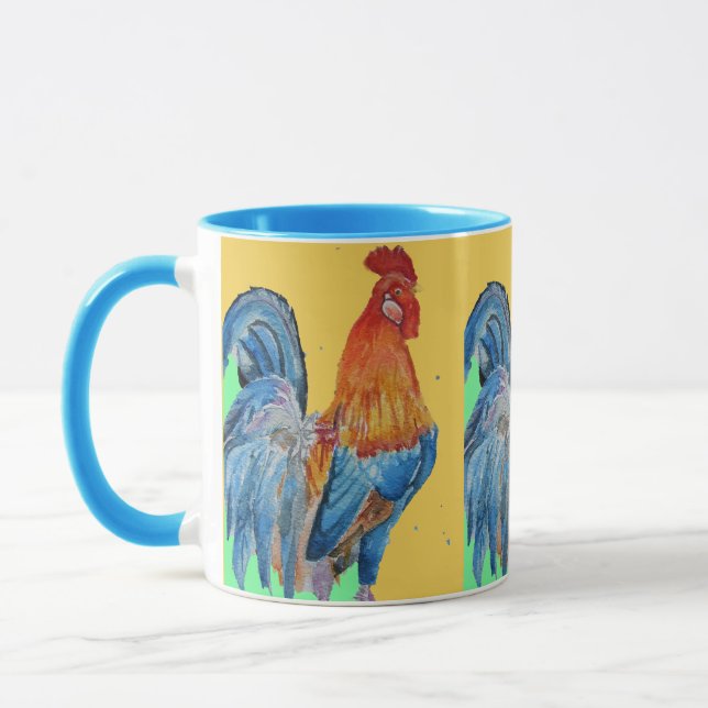 Red Rooster Watercolor Cockerle Hähnchen Art Tasse (Links)