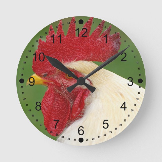 Red Rooster's Comb Country Rooster Geschenke Runde Wanduhr (Vorderseite)