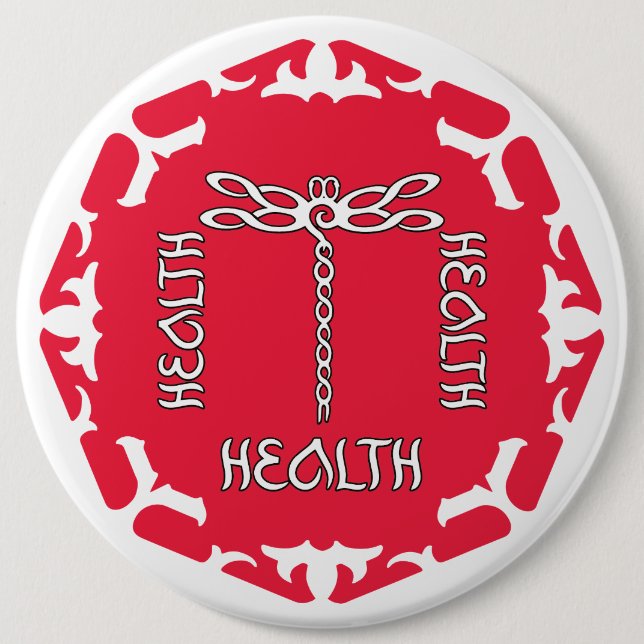 Red Root Chakra "Health" Dragonfly White BG Button (Vorderseite)
