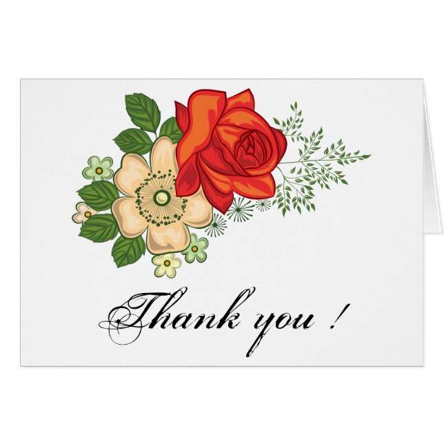 Red Rose and Daisies Thank You Card (Vorderseite (Horizontal))