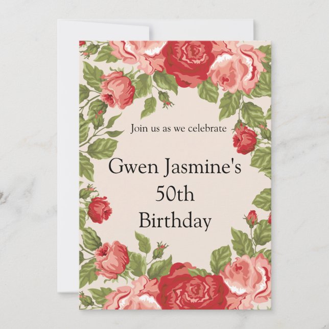 Red Rose Birthday Invitation – Elegant  Einladung (Vorderseite)