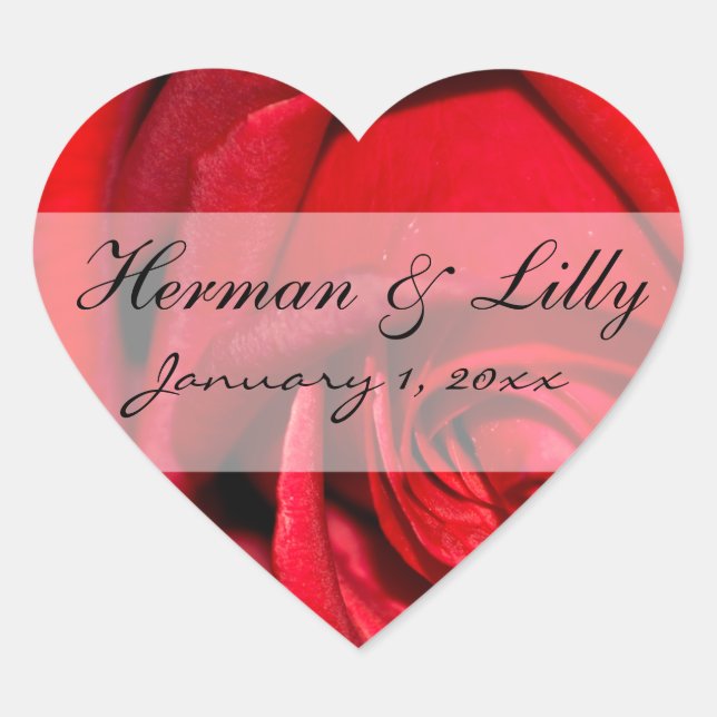 Red Rose Close Up Personalized Wedding Herz-Aufkleber (Vorderseite)
