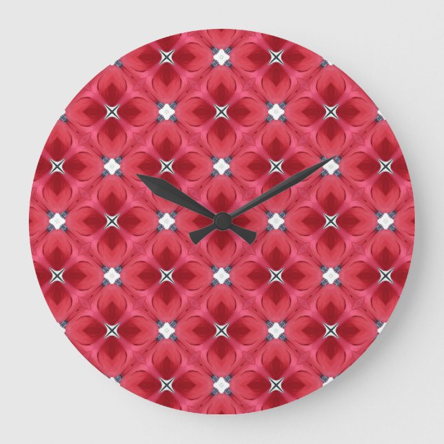 Red Rose Diamond Geometric Pattern Große Wanduhr (Vorderseite)