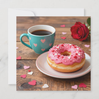 Red Rose, Donut and Coffee | Valentine's Day Feiertagskarte