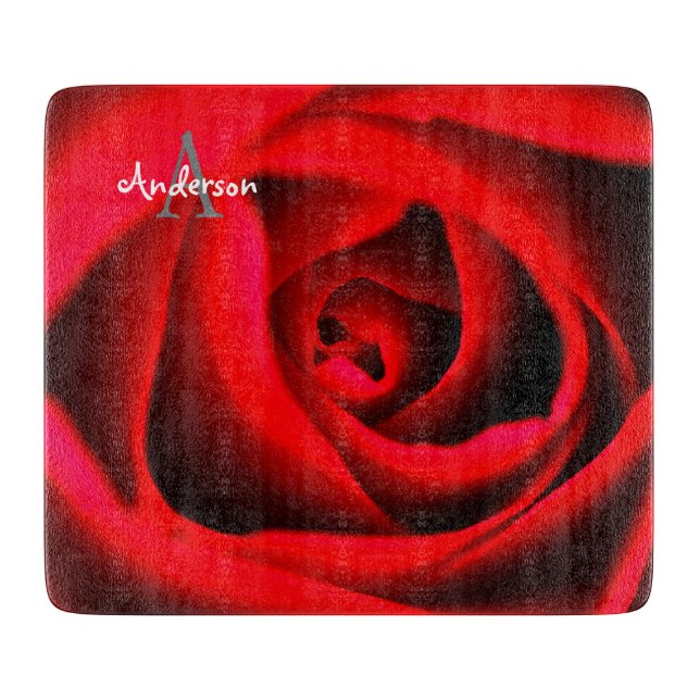 Red rose flower Glass chopping board Schneidebrett (Vorderseite)