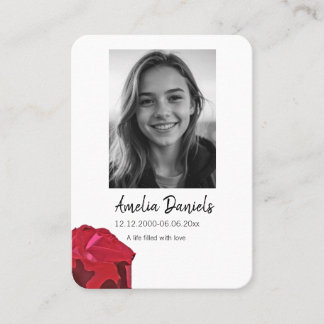 Red Rose Funeral Prayer Card Telefonnummerkarte