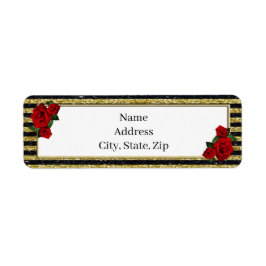 Red Rose Gold Black Stripes Étiquettes de adresse