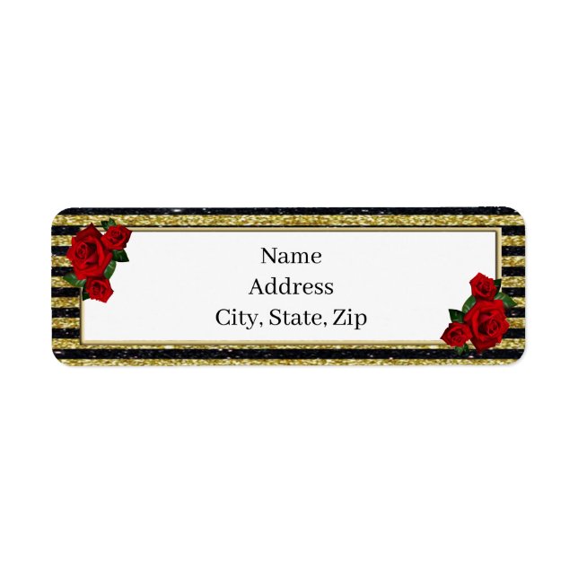 Red Rose Gold Black Stripes Étiquettes de adresse (Devant)