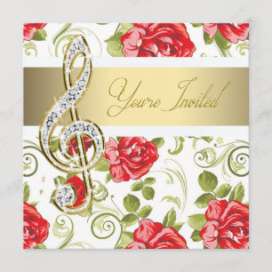 Red Rose Gold Treble Clef Considérant Invitation
