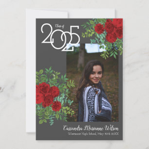Red Rose Grey Faire-part d'obtention d'un diplôme