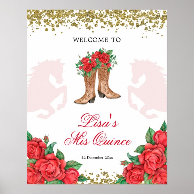 Red Rose Mexicaine Mis Quince Affiche de bienvenue (Devant)