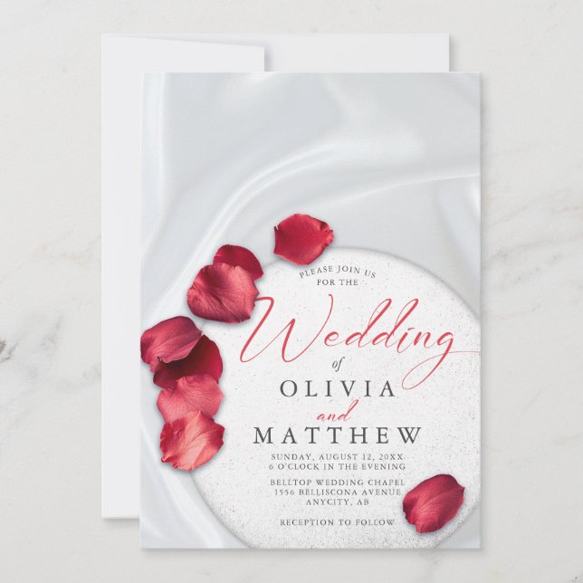 Red Rose Petals et Satin Invitation (Devant)