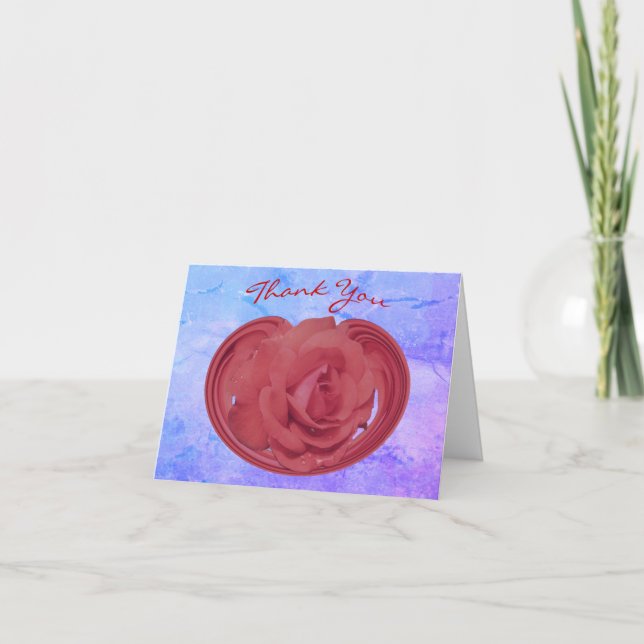 Red Rose Raindrops Carte de remerciements d'art fl (Devant)