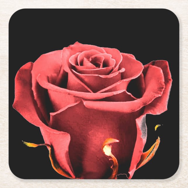 Red Rose Rechteckiger Pappuntersetzer (Vorderseite)