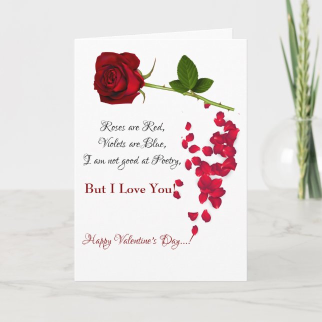 Red Rose Romantic I Love You Valentine's Day Card (Devant)