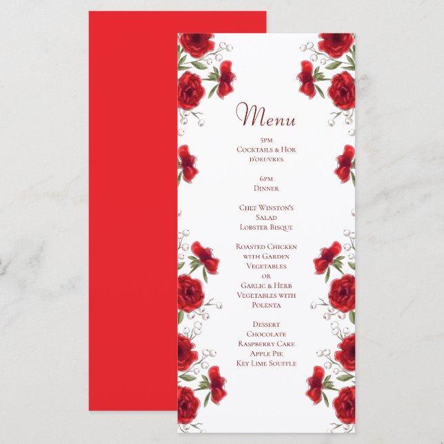 Red Rose Romantic Wedding Menus Menükarte (Vorne/Hinten)