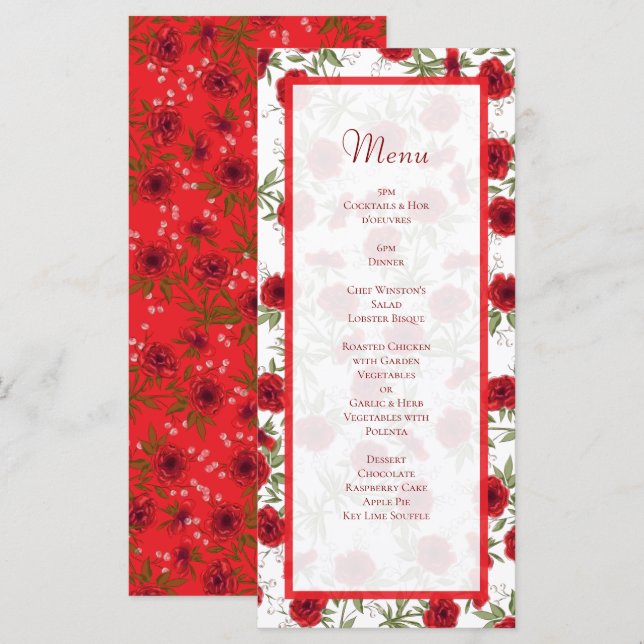 Red Rose Romantic Wedding Menus Menükarte (Vorne/Hinten)