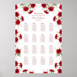 Red Rose Romantic Wedding Seating Chart Poster