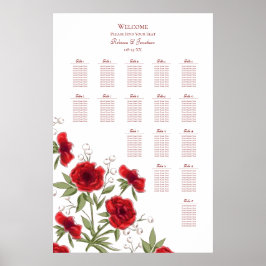 Red Rose Romantic Wedding Seating Chart Poster