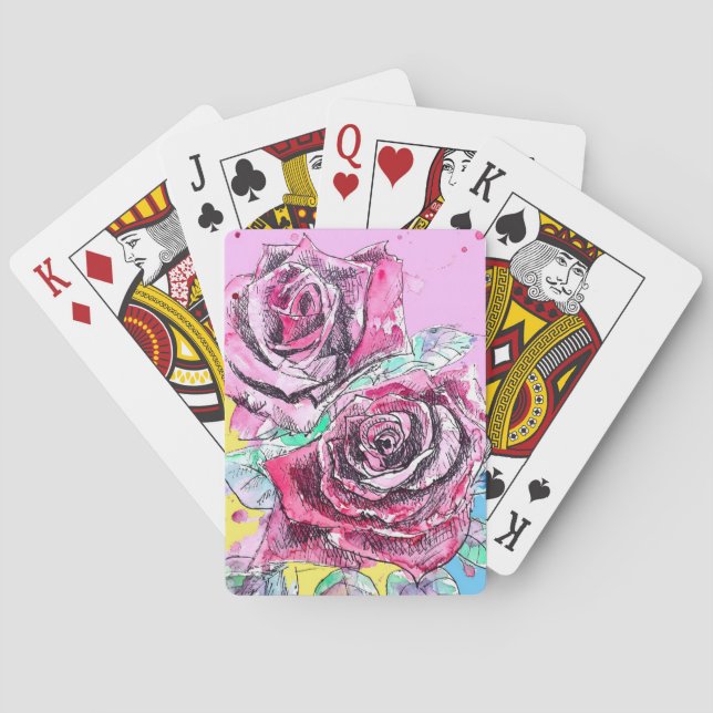 Red Rose Roses Watercolour Floral Flowers Flower Spielkarten (Rückseite)