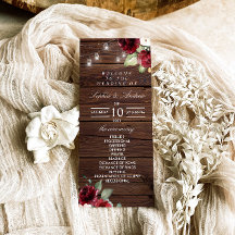 Red Rose Rustic Wood Wedding Programmes