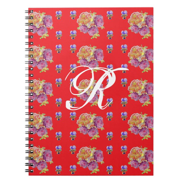 Red Rose Shabby Floral Initial Journal Carnet (Devant)
