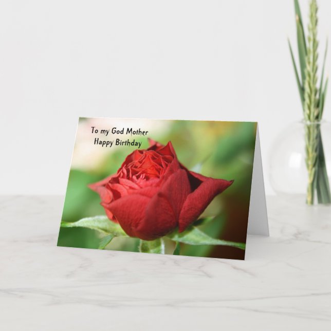 Red Rose To my God Mother Happy Birthday Card Karte (Vorderseite)