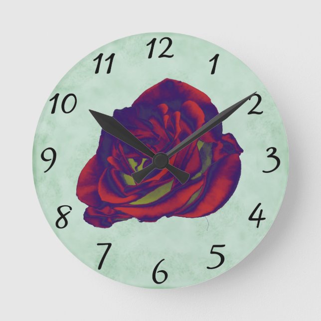 Red Rose Wall Clock Runde Wanduhr (Vorderseite)