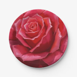 Red Rose Watercolor Formal Floral Wedding Pappteller