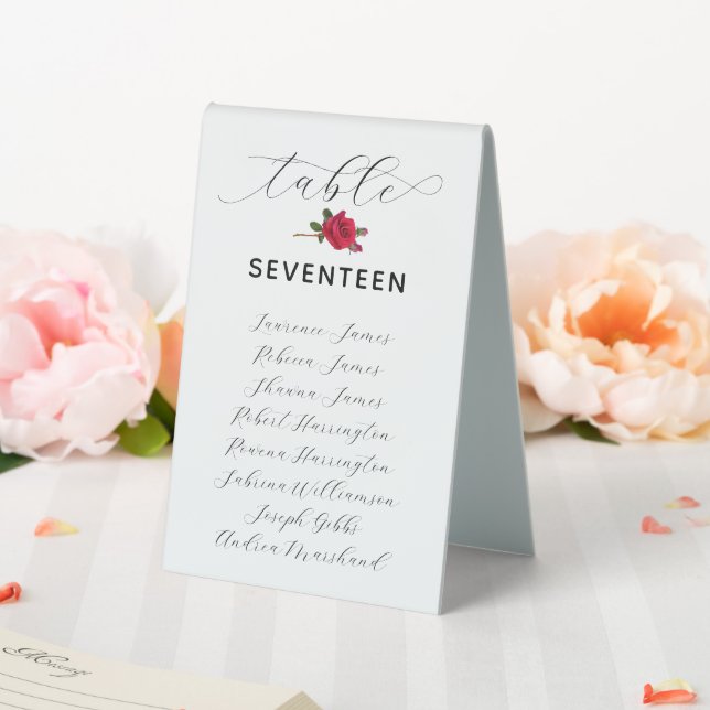 Red Rose Wedding Reception Table Seating Tischaufsteller (In Situ (Hochzeit))