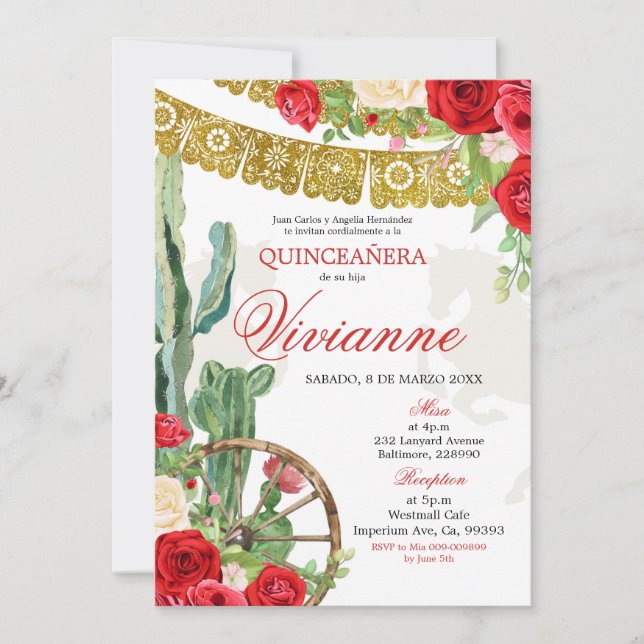 Red Rose Western Charra Mis Quince Invitation (Devant)