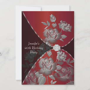 Red Rose Womans 40th Birthday Party Invitation