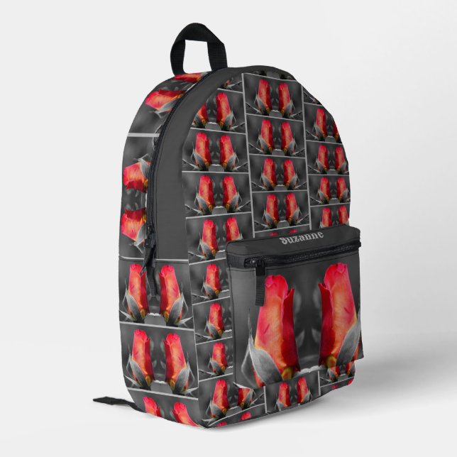 Red Rosebud Partieller Farbspiegel personalisiert Bedruckter Rucksack (Rückseitige Ecke links)