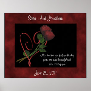 Red Rosebuds Red Heart Poster cadeau Mariage