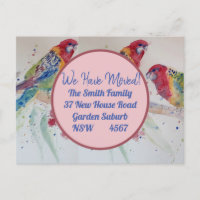 Red Rosella neue Adresse Postcard Wir ziehen