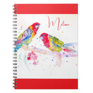Red Rosella Parrot Watercolor MalNotebook Notizblock