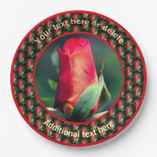 Red Rosenknospe Blume Personalisiert Party Pappteller