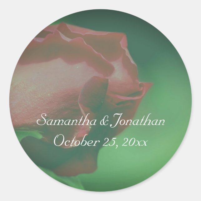 Red Rosenknospe Blume Wedding Personalisiert Runder Aufkleber (Vorderseite)