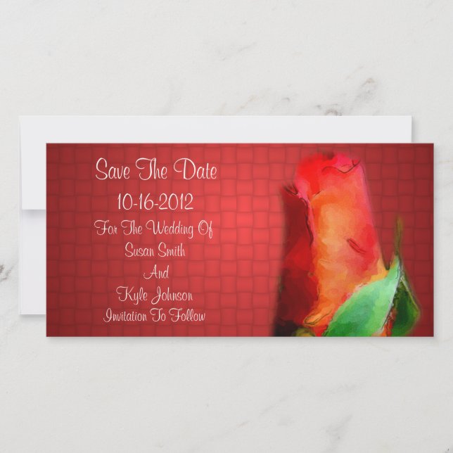 Red Rosenknospe Blume Wedding Save The Date (Vorderseite)