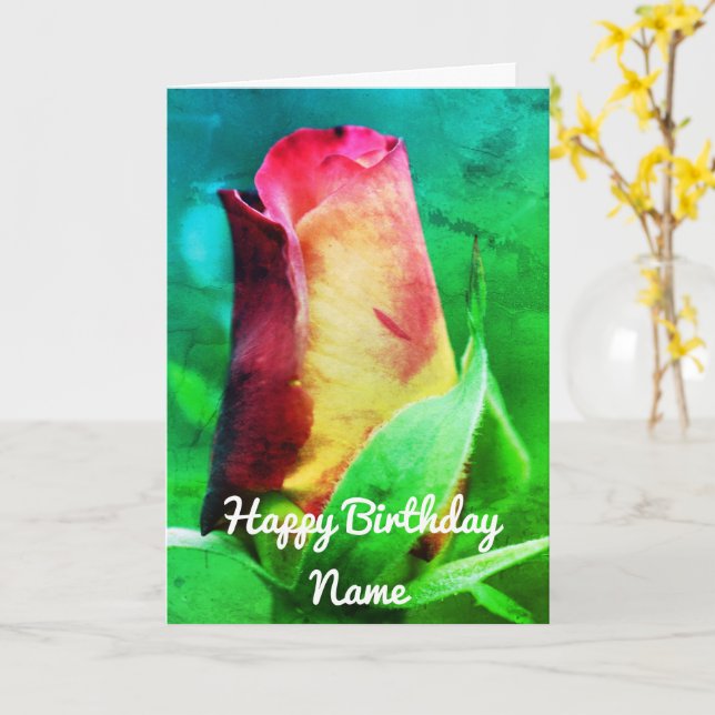 Red Rosenknospe Blumen Art Personalisiert Geburtst Karte (Gelbe Blume)