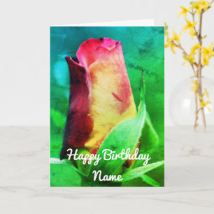 Red Rosenknospe Blumen Art Personalisiert Geburtst Karte
