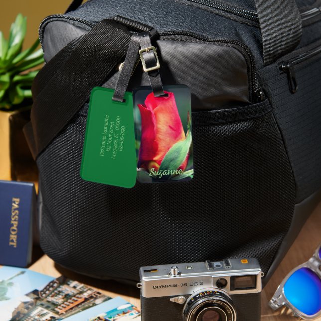 Red Rosenknospe Blumen Personalisiert Gepäckanhänger (Vorderseite & Rückseite)