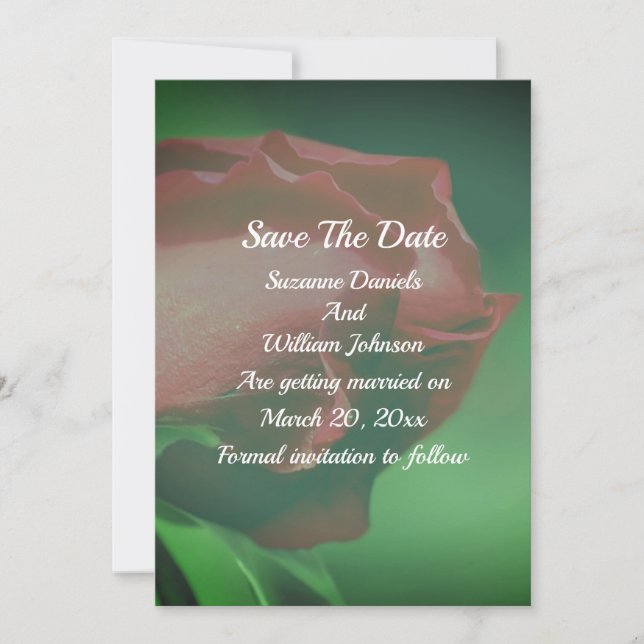 Red Rosenknospe Floral Wedding Save The Date (Vorderseite)