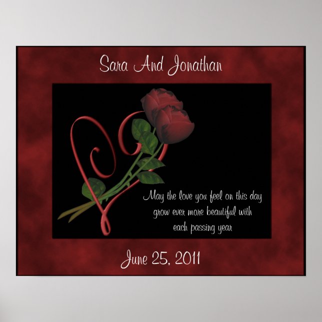 Red Rosenknospe Red Heart Wedding Poster (Vorne)