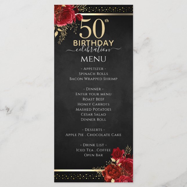 Red Roses 50th Birthday Celebration Menu (Devant)