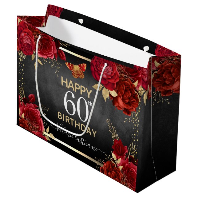 Red Roses 60e Anniversaire Grand sac cadeau (Devant Angle)