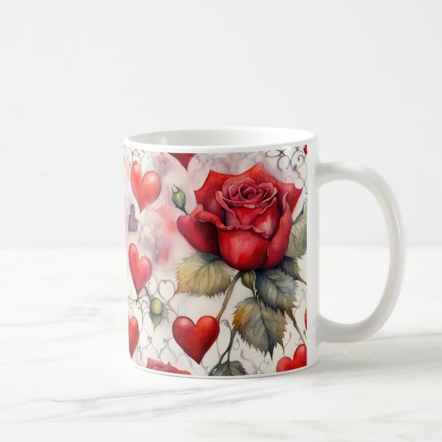 Red Roses and Hearts Valentine Kaffeetasse (Rechts)